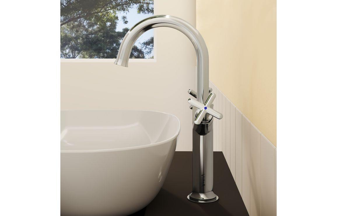 VitrA Origin Classic Tall Basin Mixer (Cross Handles): Brushed Gold, Chrome, Matt Black, Soft Copper