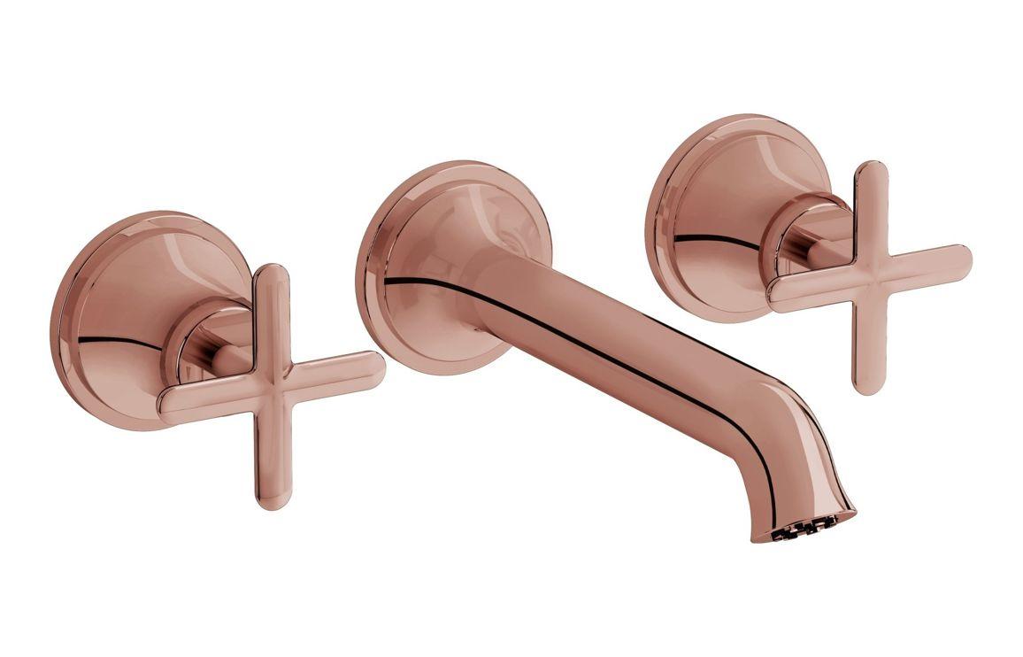 VitrA Origin Classic Wall Mounted 3-Hole Basin Mixer: Brushed Gold, Chrome, Matt Black, Soft Copper