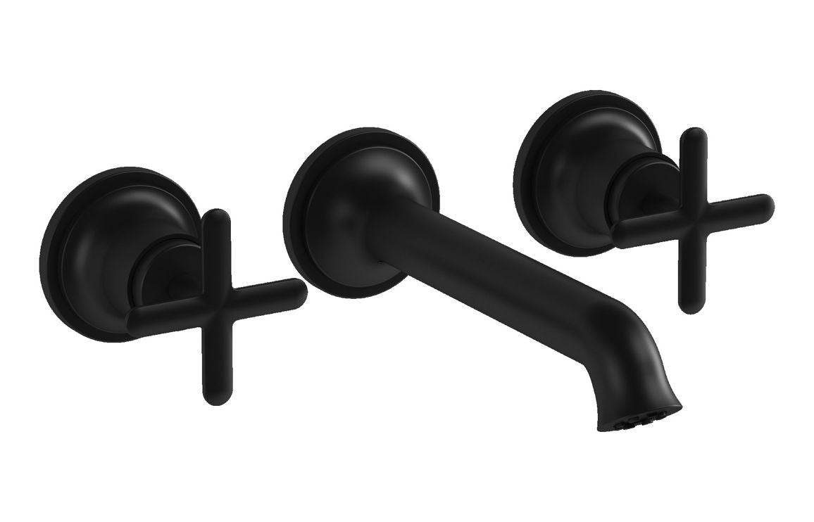 VitrA Origin Classic Wall Mounted 3-Hole Basin Mixer: Brushed Gold, Chrome, Matt Black, Soft Copper