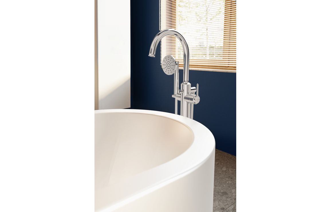 VitrA Origin Classic Floor Standing Bath/Shower Mixer: Brushed Gold, Chrome, Matt Black, Soft Copper