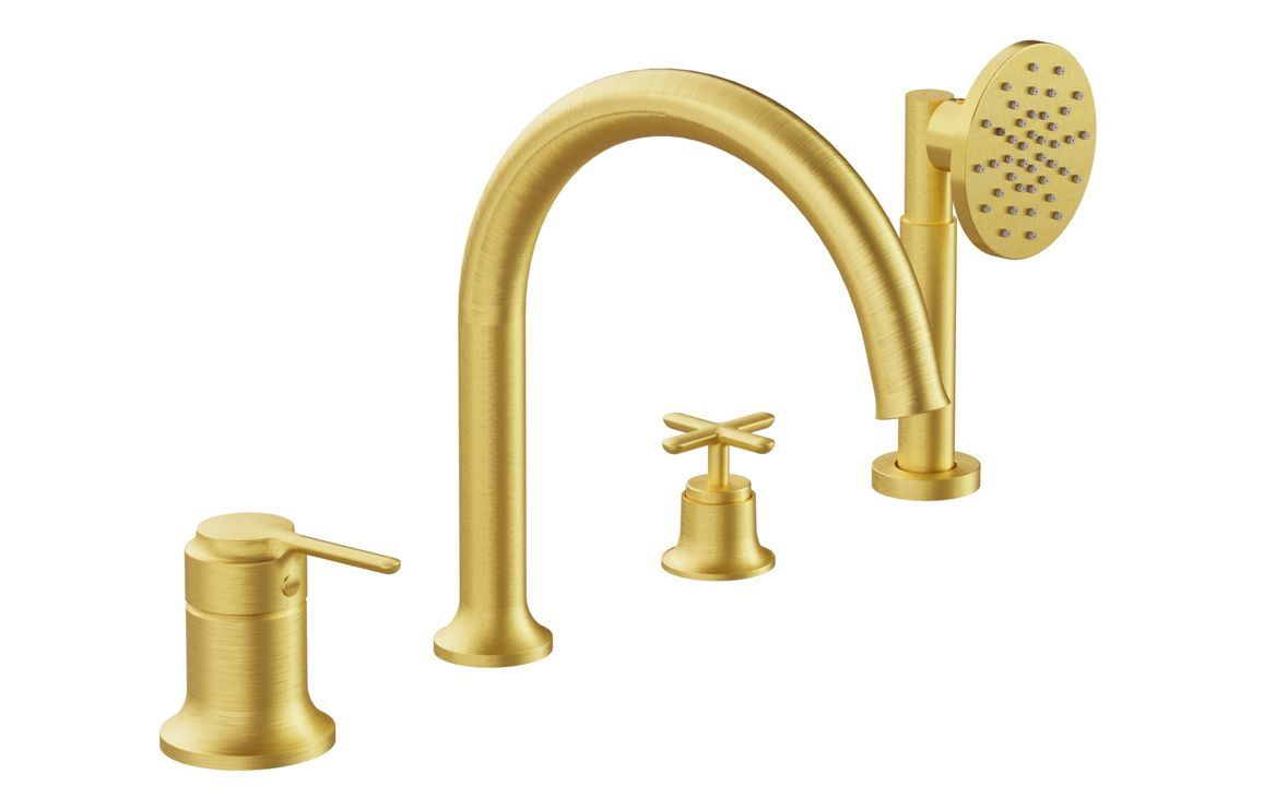 VitrA Origin Classic 4-Hole Bath/Shower Mixer: Brushed Gold, Chrome, Matt Black, Soft Copper
