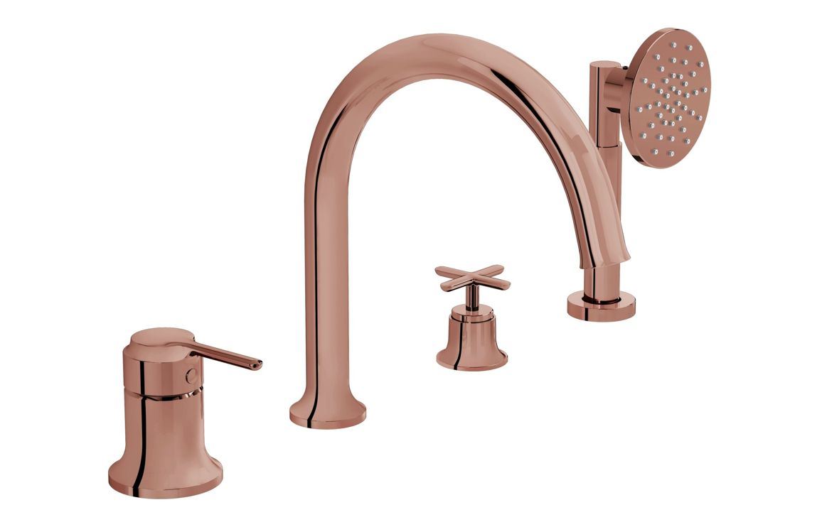 VitrA Origin Classic 4-Hole Bath/Shower Mixer: Brushed Gold, Chrome, Matt Black, Soft Copper