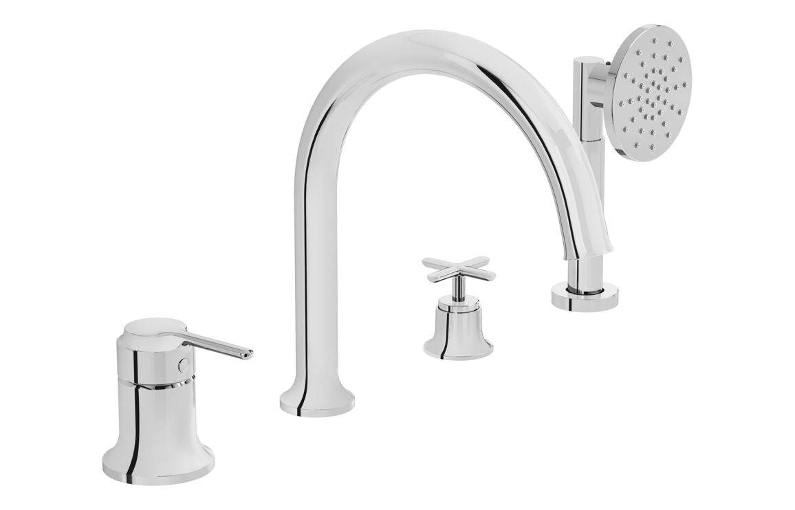 VitrA Origin Classic 4-Hole Bath/Shower Mixer: Brushed Gold, Chrome, Matt Black, Soft Copper
