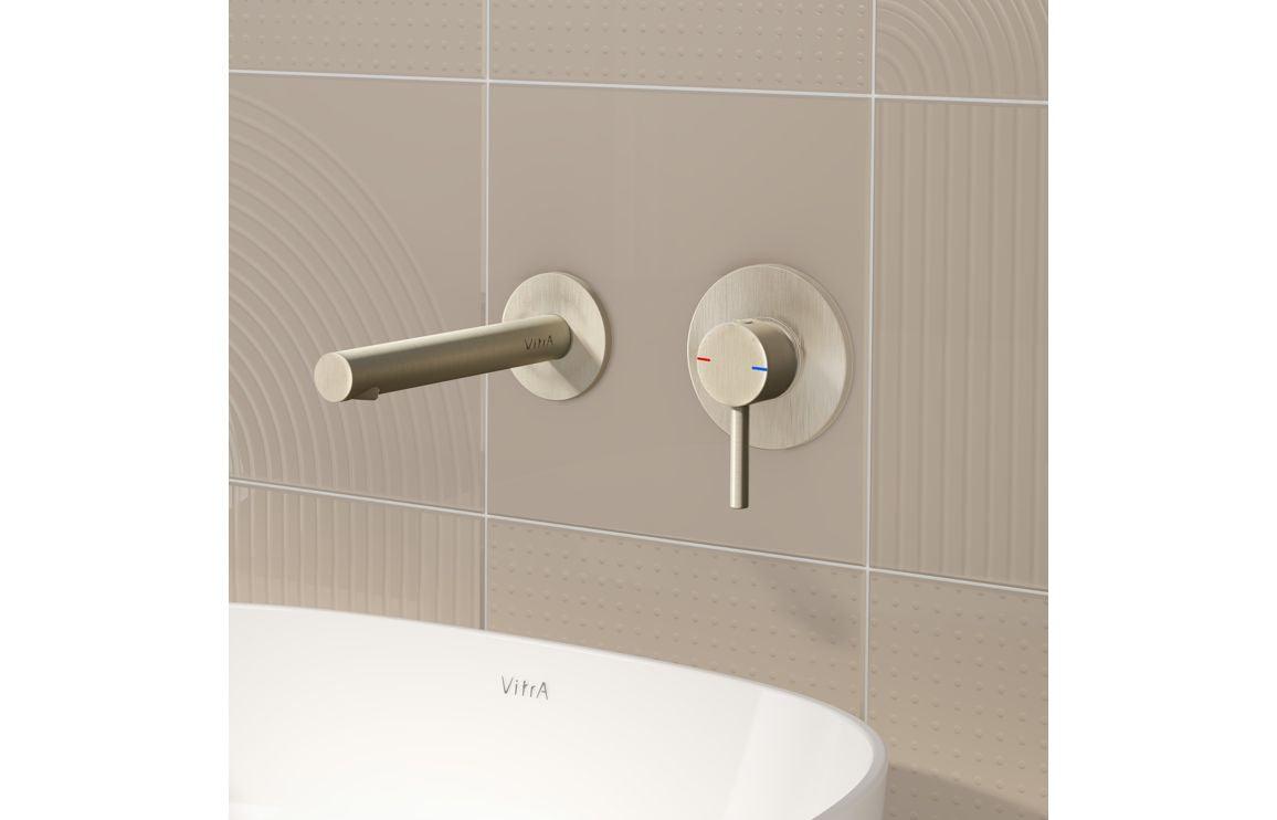 VitrA Origin Wall Mounted 2-Hole Basin Mixer: Brushed Nickel, Chrome, Matt Black, Soft Copper