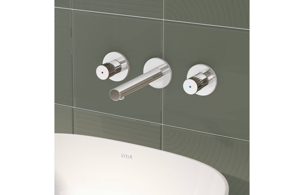 VitrA Origin Wall Mounted 3-Hole Basin Mixer: Brushed Nickel, Chrome, Matt Black, Soft Copper