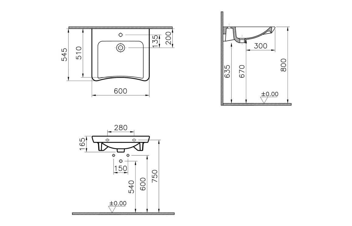 VitrA S20 600x545mm 1TH Basin - White