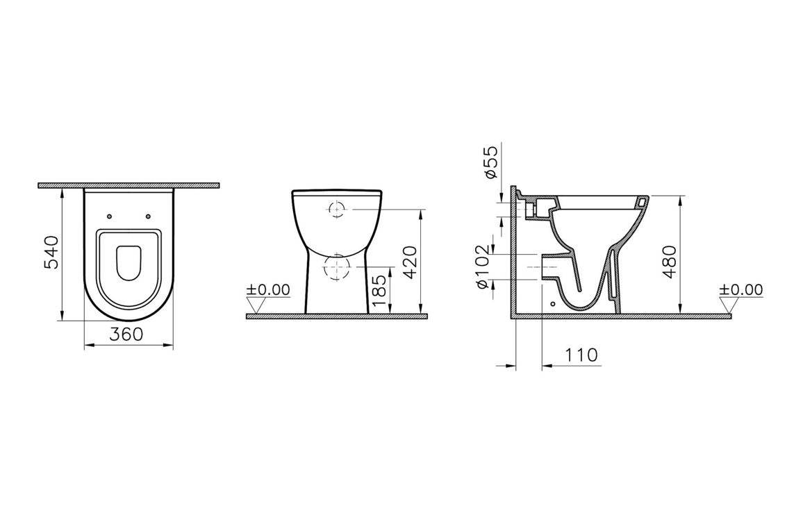 VitrA S50 Back to Wall Pan Only - White