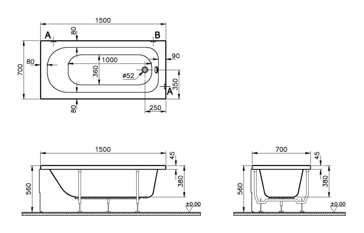VitrA Optima 0TH Standard Bath