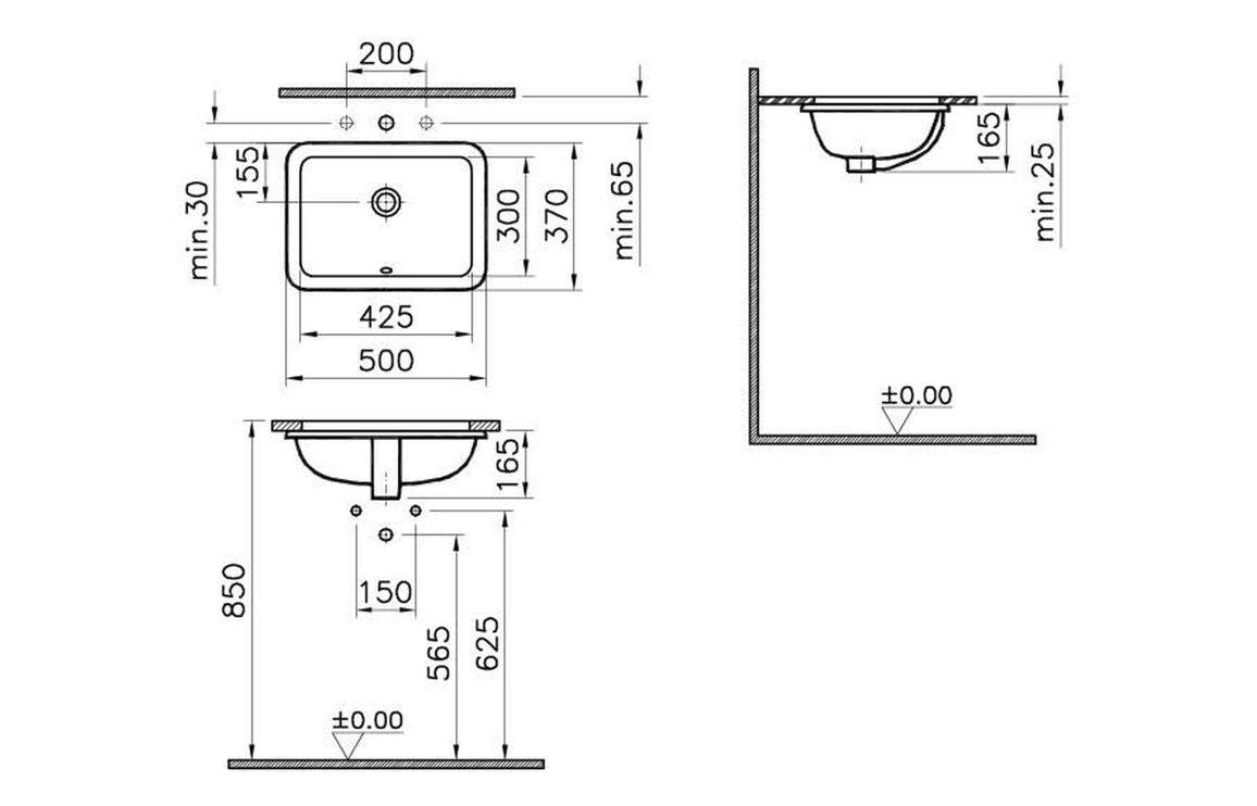 VitrA S20 500x370mm 0TH Undercounter Basin - White