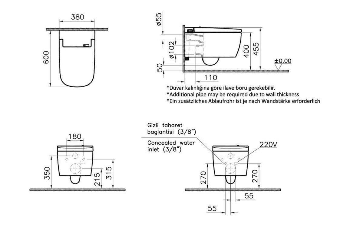 VitrA V-Care Comfort Rimless Shower Toilet - White