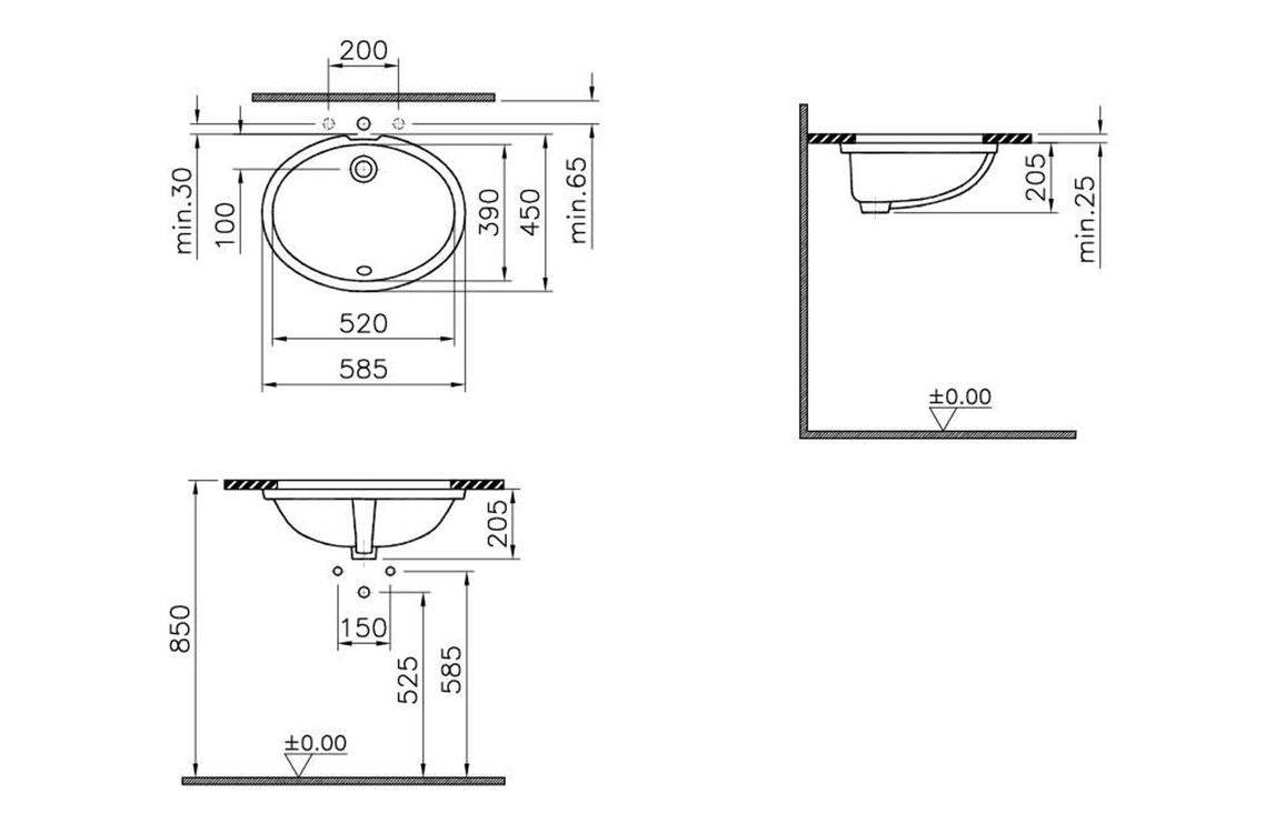 VitrA S20 580x450mm 0TH Undercounter Basin - White