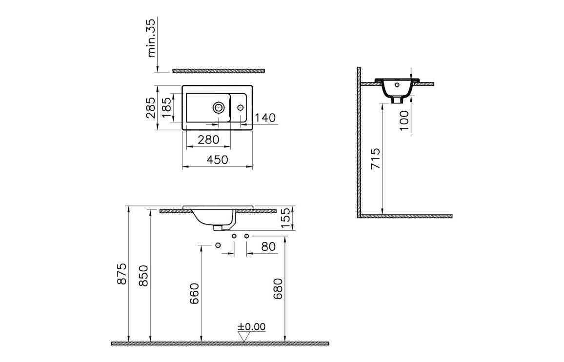VitrA Integra 450x285mm 1TH Basin w/Overflow - White