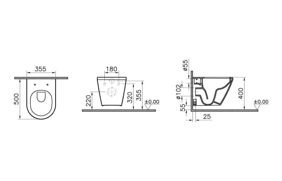 VitrA Integra Rimless Short Projection Wall Hung Pan Only - White