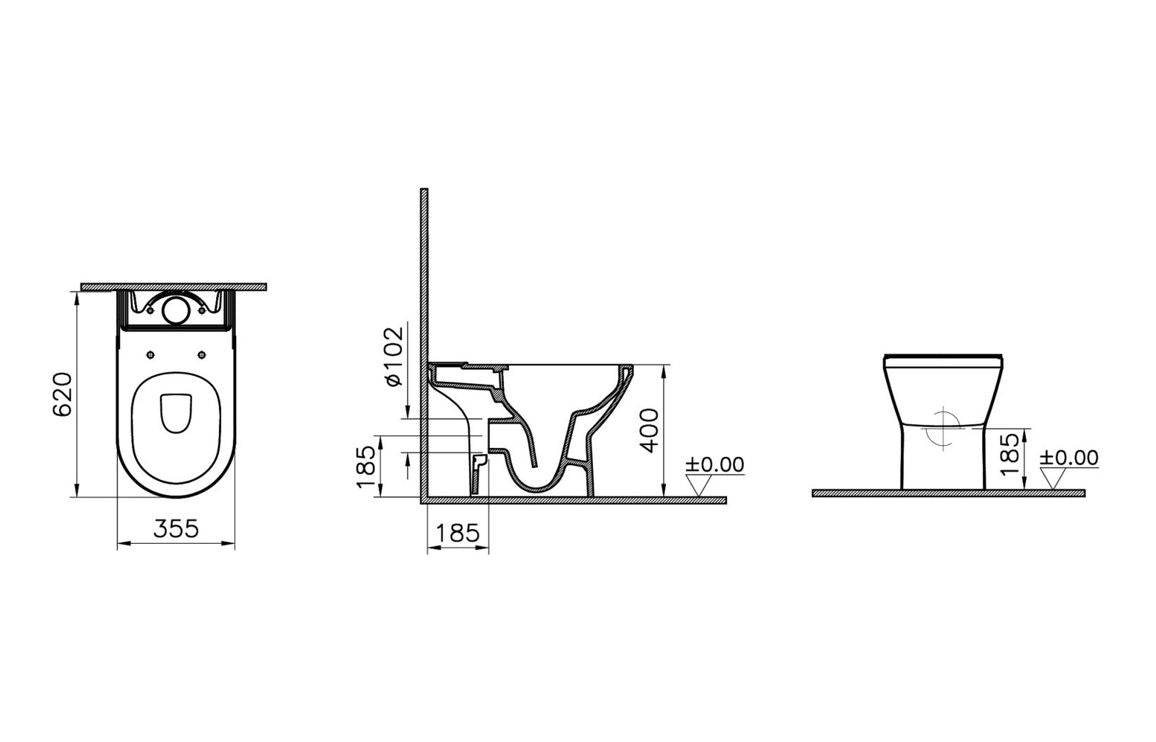 VitrA Integra Rimless Open Back Close Coupled Pan Only - White
