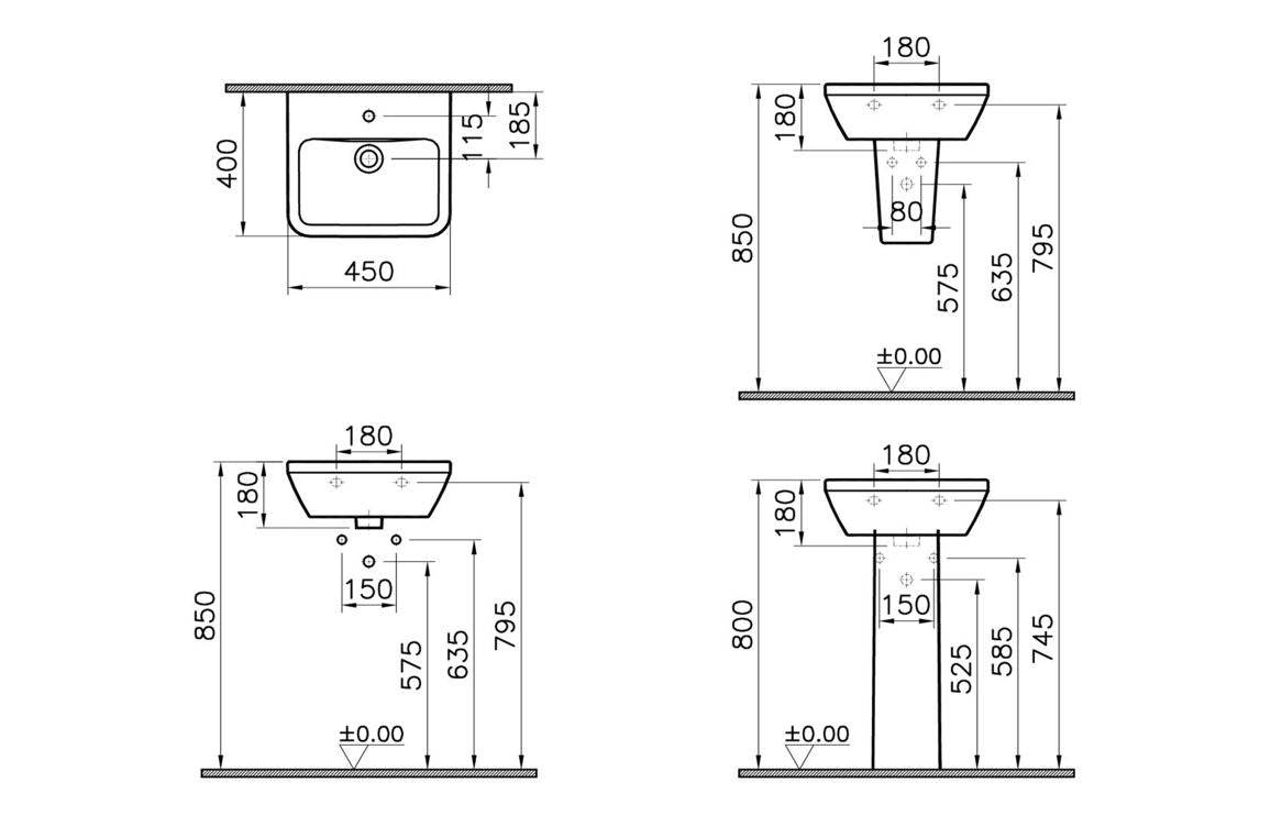 VitrA Integra 445x400mm 1TH Basin w/Overflow - White