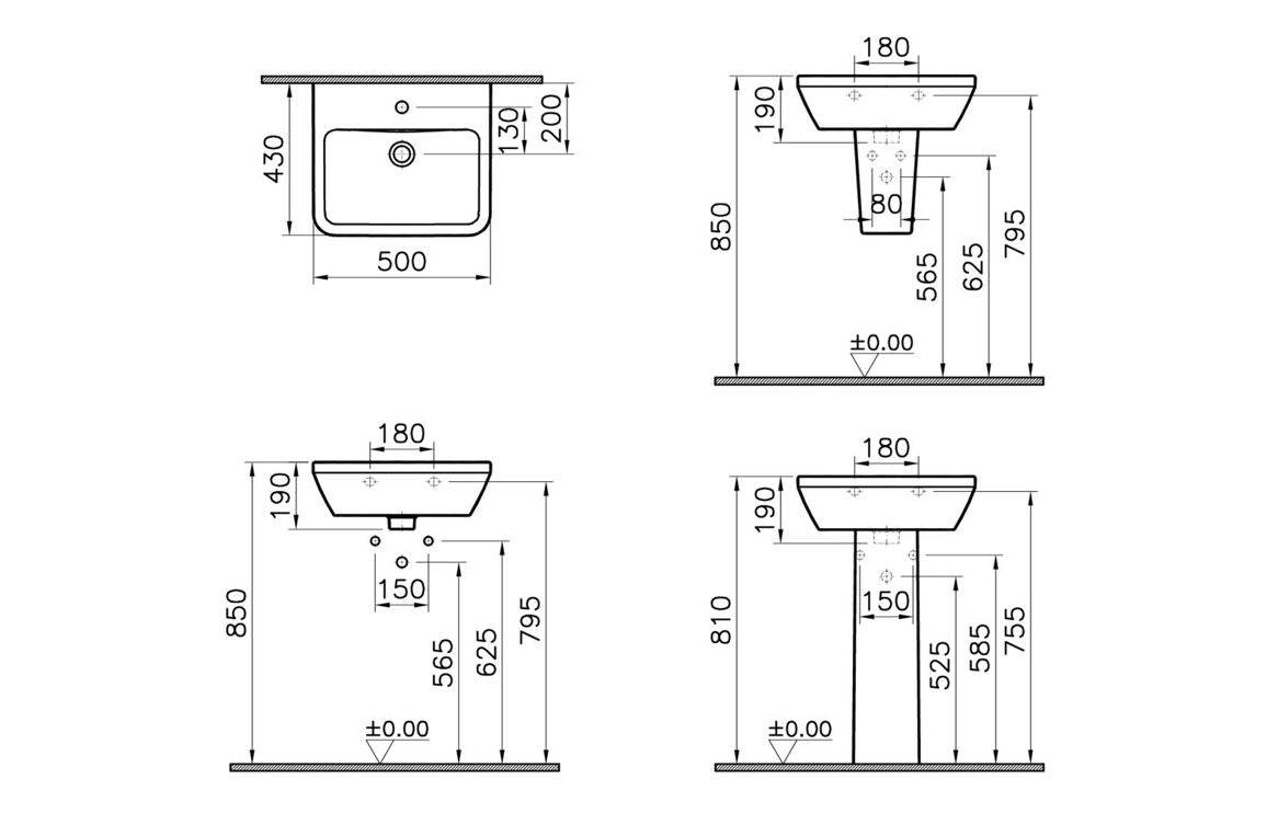 VitrA Integra 500x430mm 1TH Basin w/Overflow - White