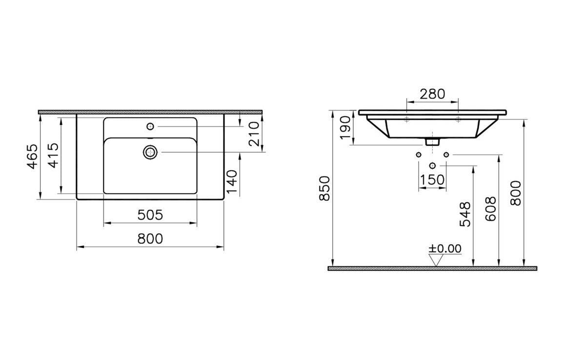 VitrA Integra 800x465mm 1TH Vanity Basin w/Overflow - White
