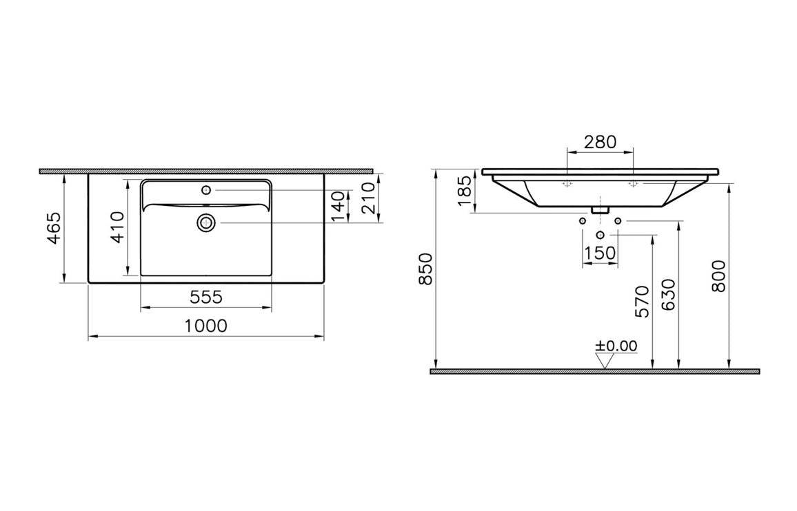 VitrA Integra 1000x465mm 1TH Vanity Basin w/Overflow - White