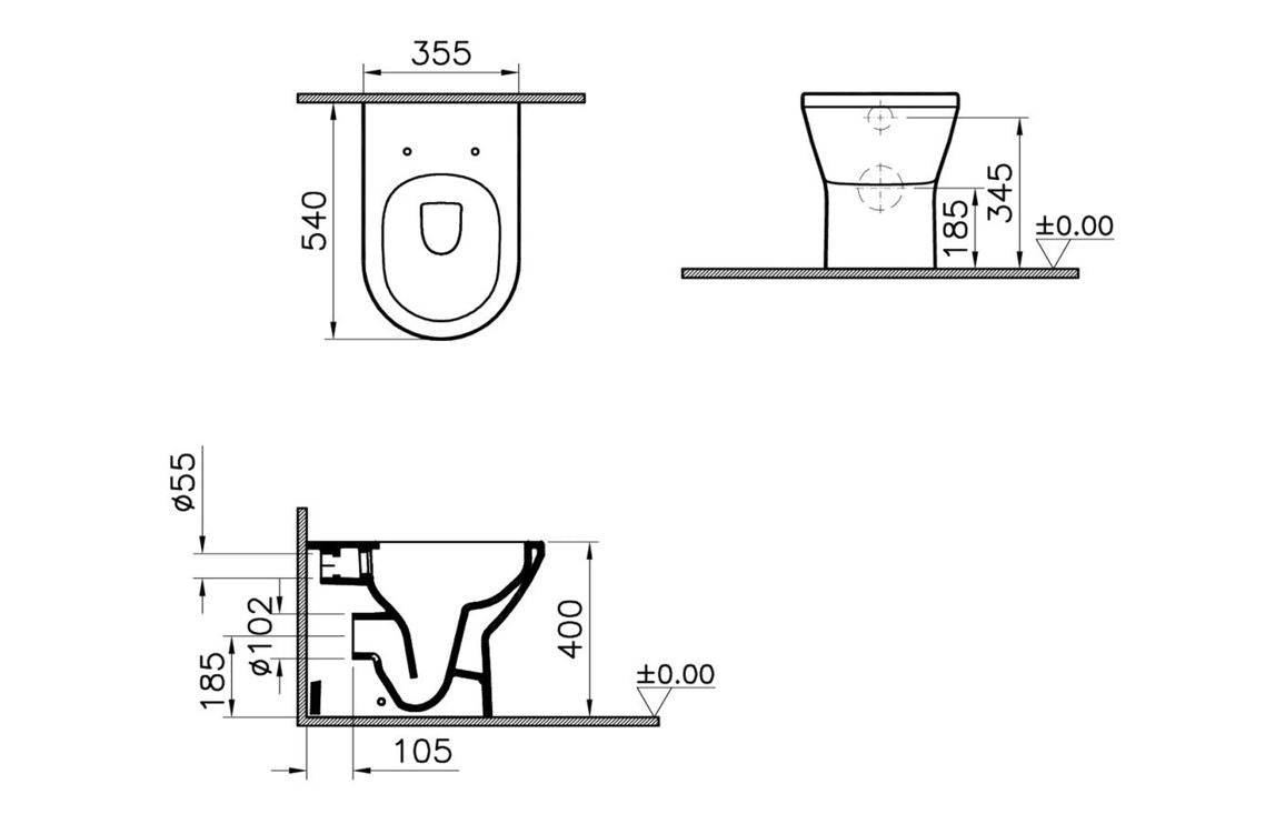 VitrA Integra Rimless Back to Wall Pan Only - White