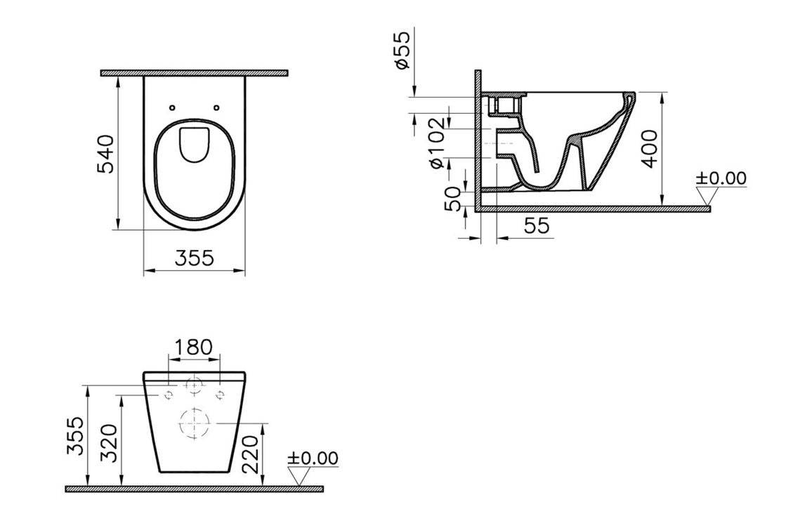 VitrA Integra Rimless Wall Hung Pan Only - White