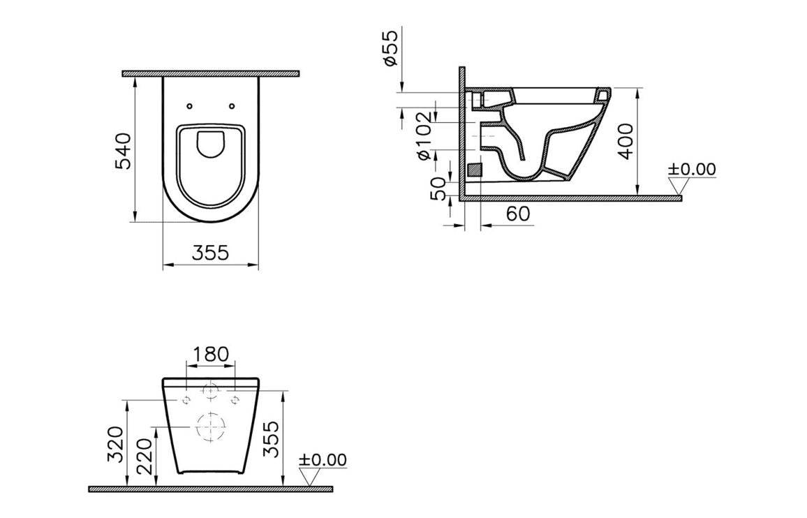VitrA Integra Wall Hung Pan Only - White