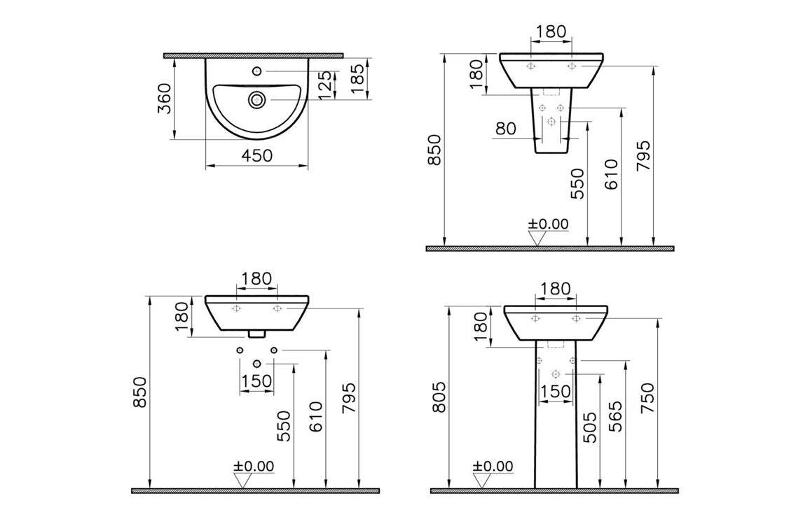 VitrA Integra 450x360mm 1TH Basin w/Overflow - White