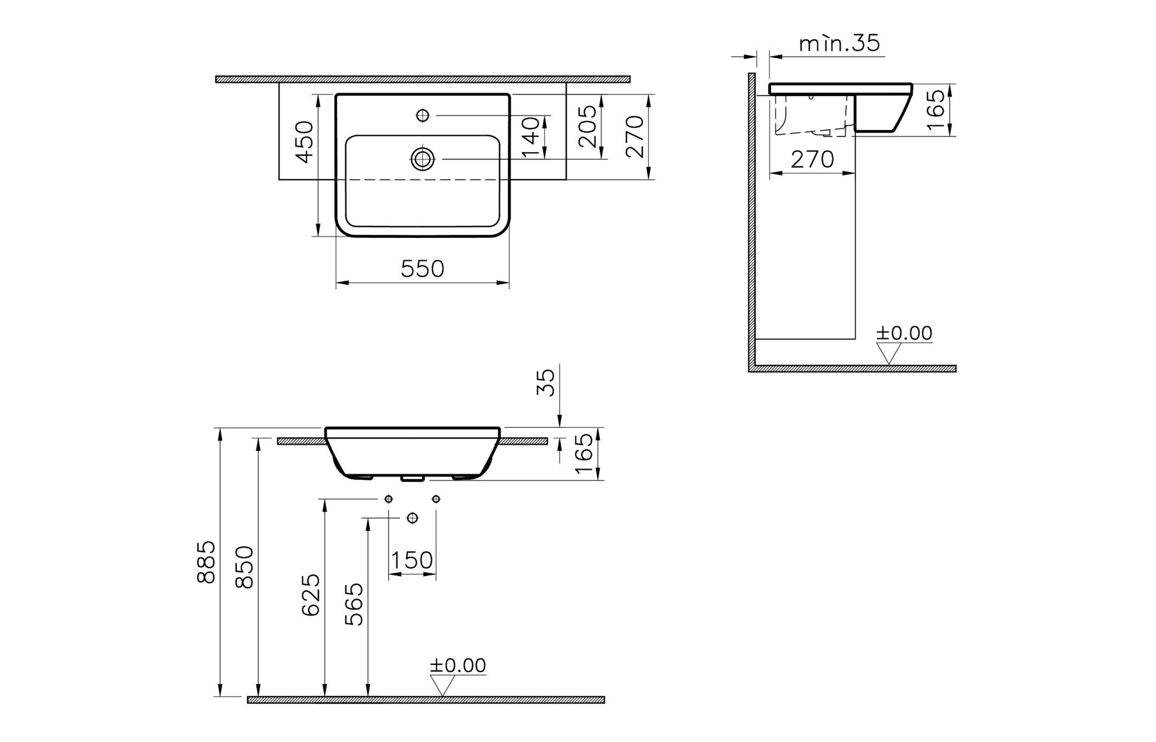 VitrA Integra 550x450mm 1TH Semi Recessed Basin - White