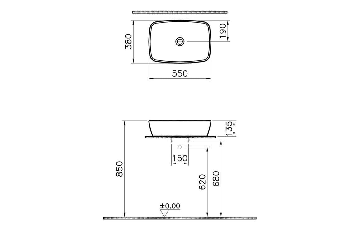 VitrA Shift 545x375mm 0TH Basin (No Overflow) - White