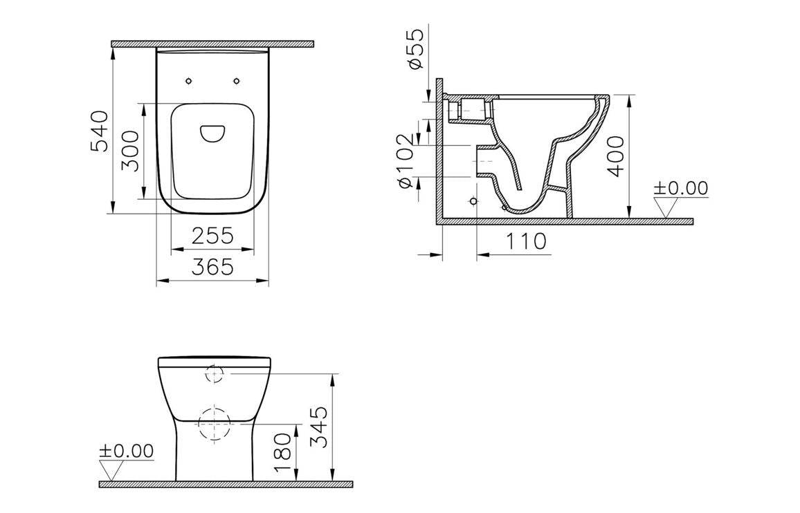 VitrA Integra Square Rimless Back to Wall Pan Only - White
