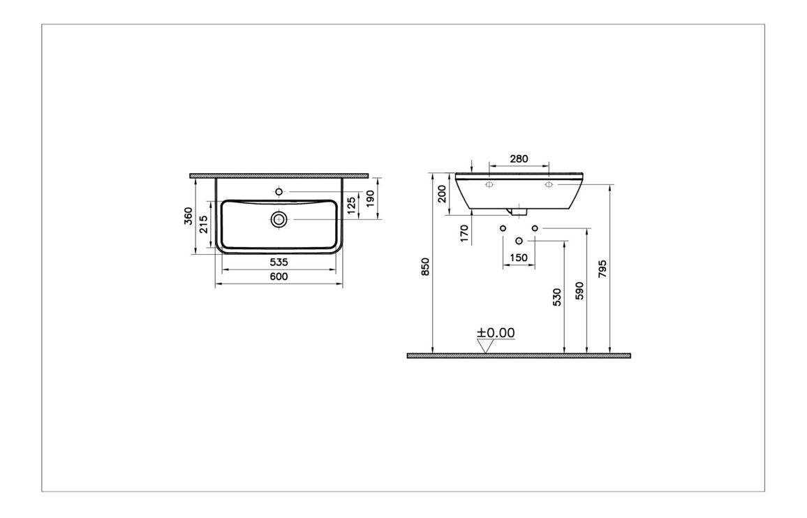 VitrA Integra 600x360mm Compact Basin w/Overflow - White