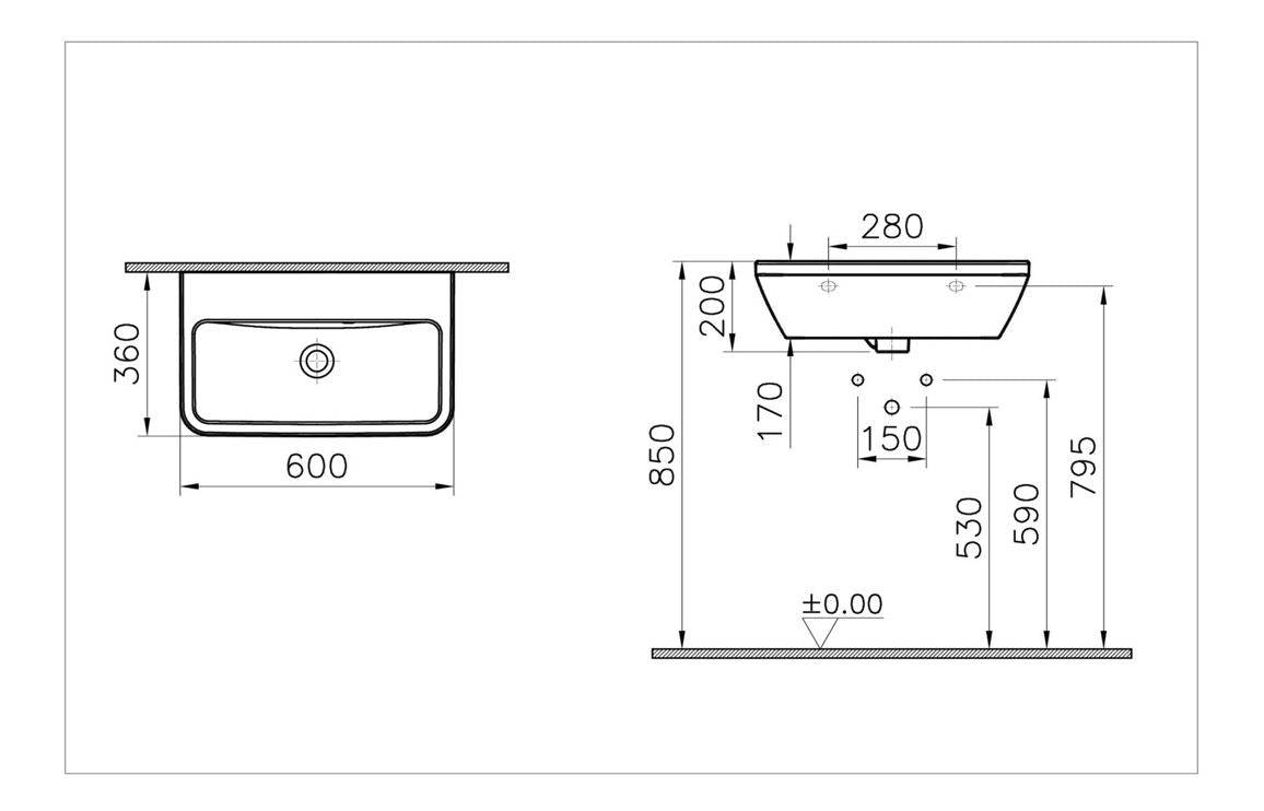 VitrA Integra 600x360mm Compact Basin w/Overflow - White