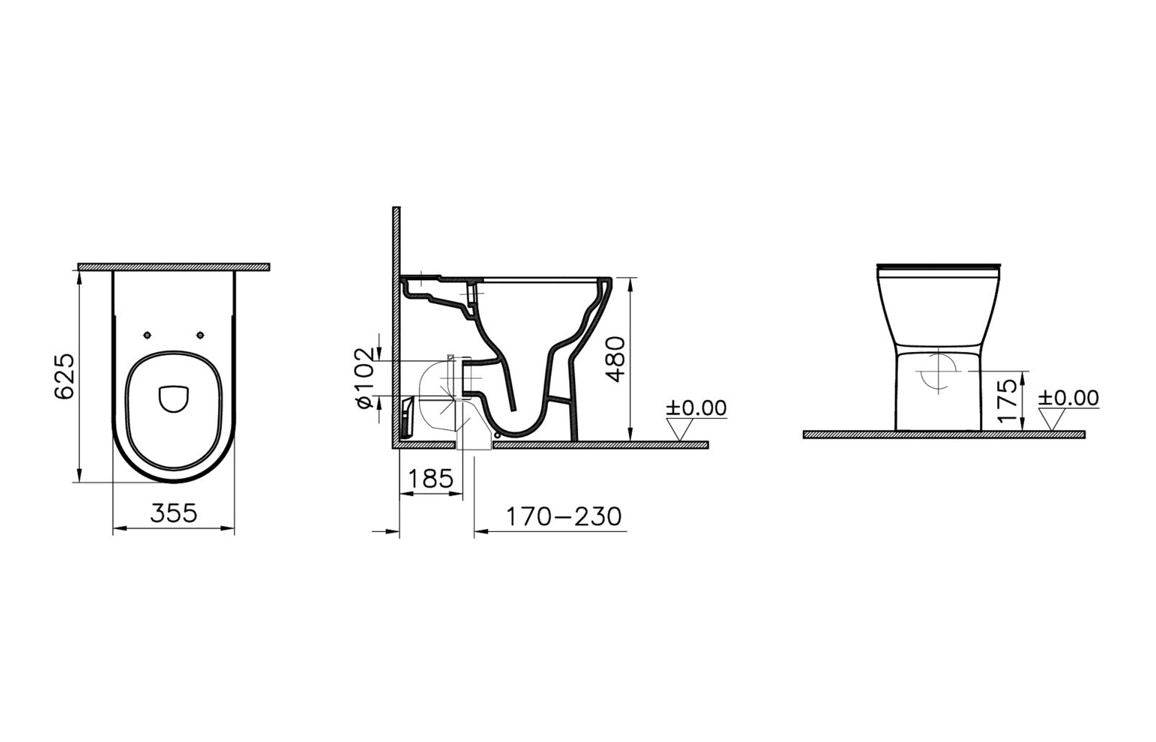 VitrA Integra Rimless Comfort Height Fully Shrouded Close Coupled Pan Only - White