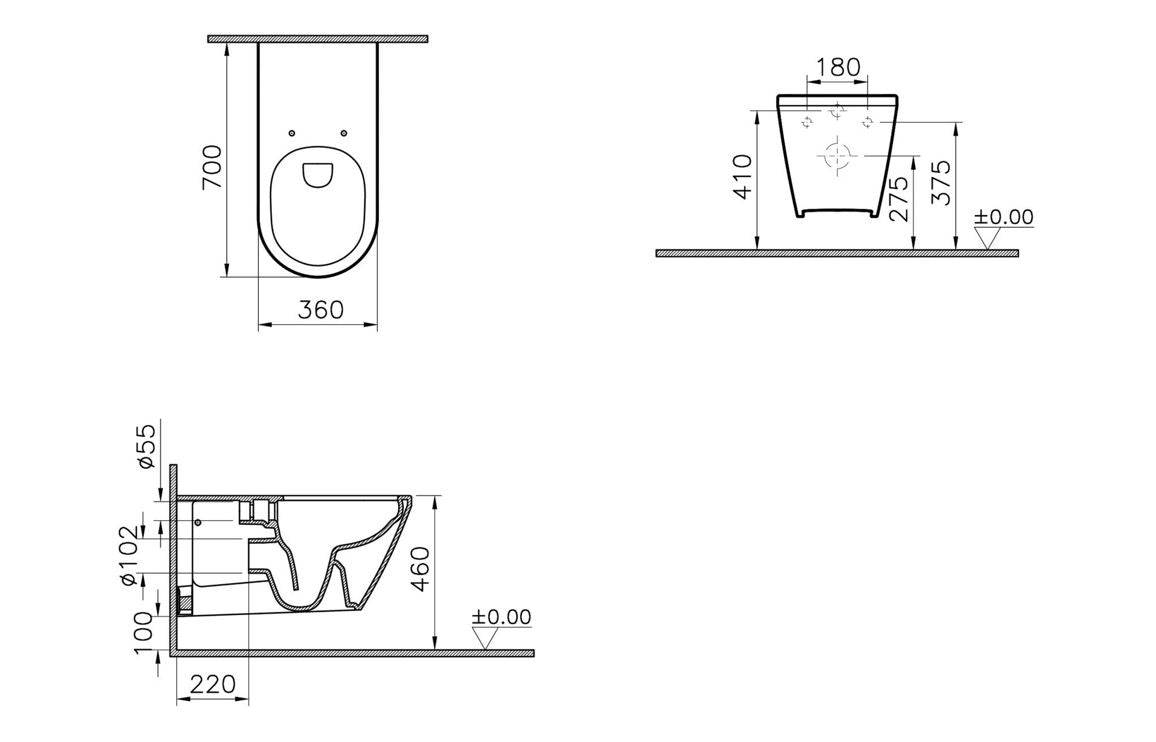 VitrA Integra Extra Projection Wall Hung Pan Only - White