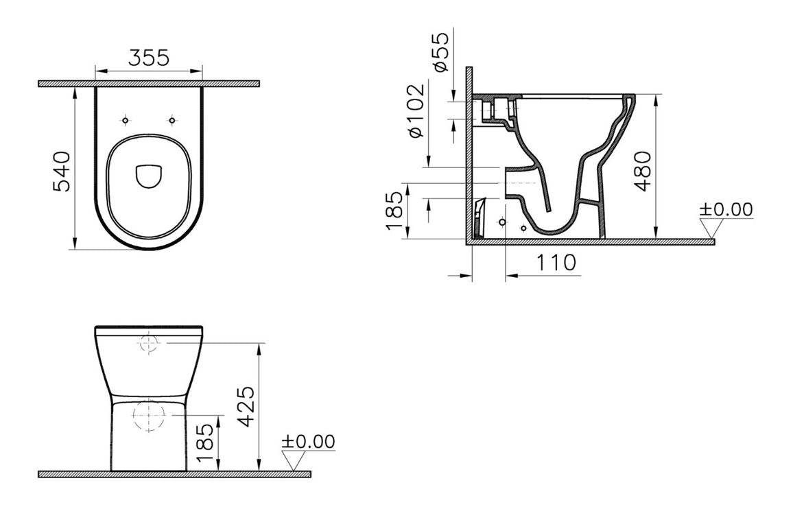VitrA Integra Rimless Comfort Height Back to Wall Pan Only - White