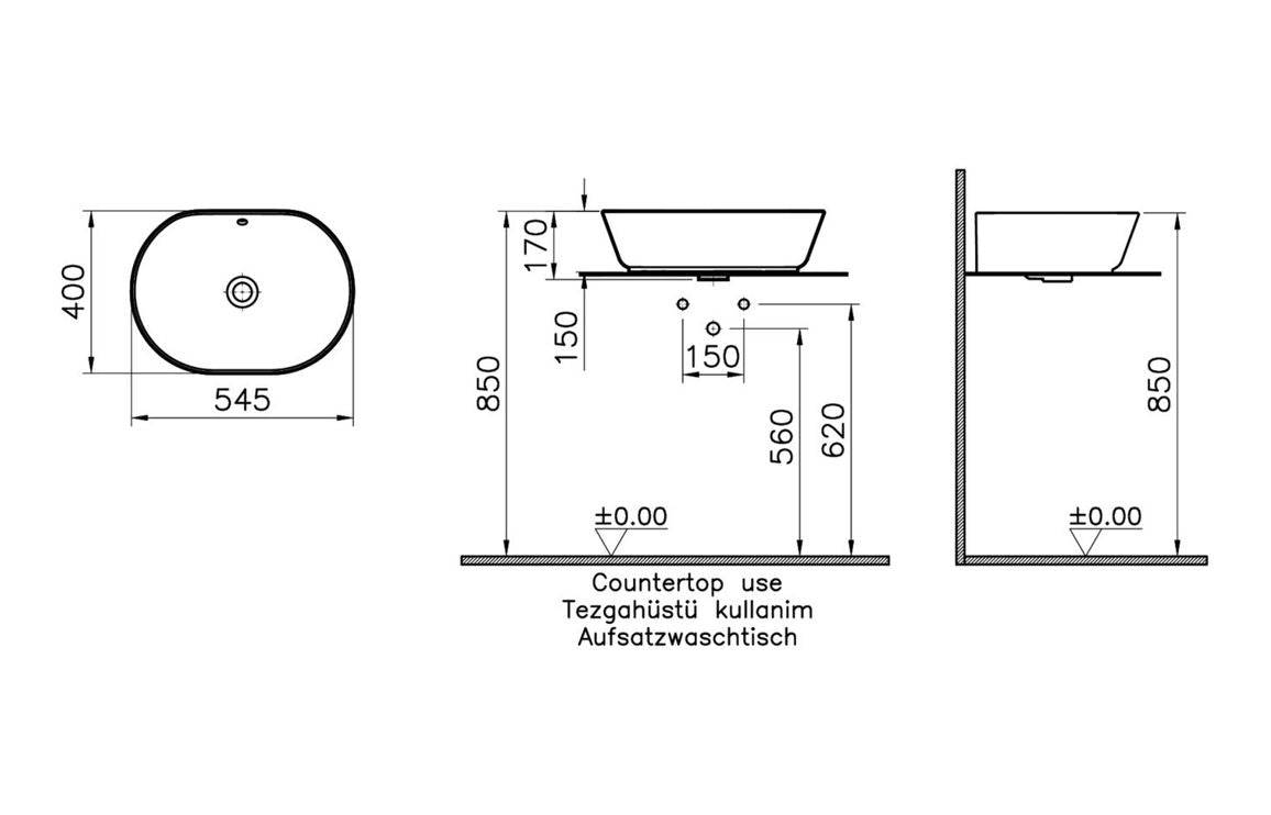 VitrA Geo 545x400mm 0TH Basin - White