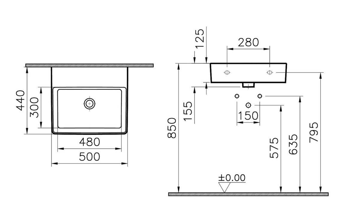 VitrA Nuo 500x440mm 1TH Basin w/Overflow - White