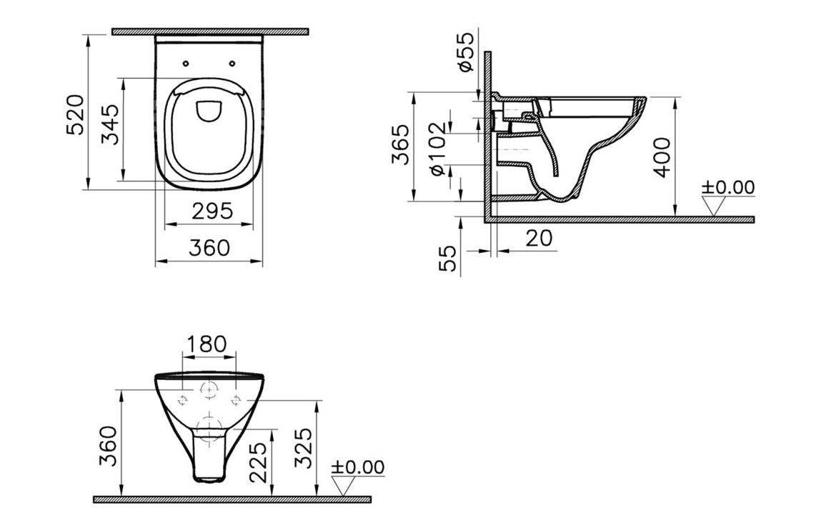 VitrA S20 Wall Hung Pan Only - White