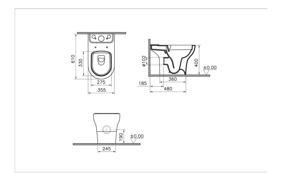 VitrA Zentrum SmoothFlush Open Back Close Coupled Pan Only - White