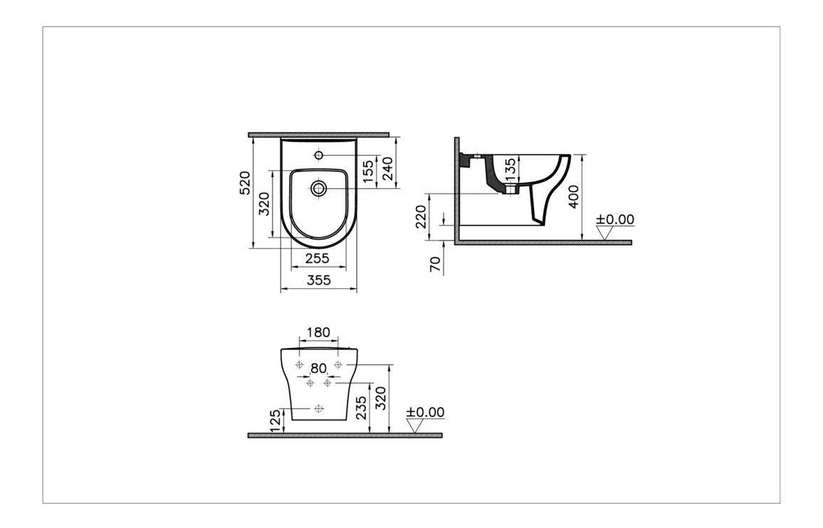 VitrA Zentrum Wall Hung Bidet - White