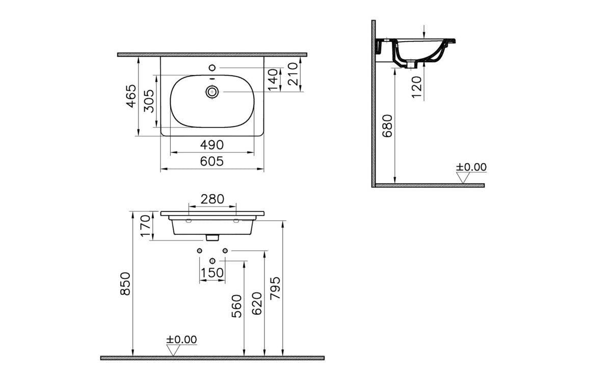 VitrA Zentrum 600x460mm 1TH Vanity Basin w/Overflow - White