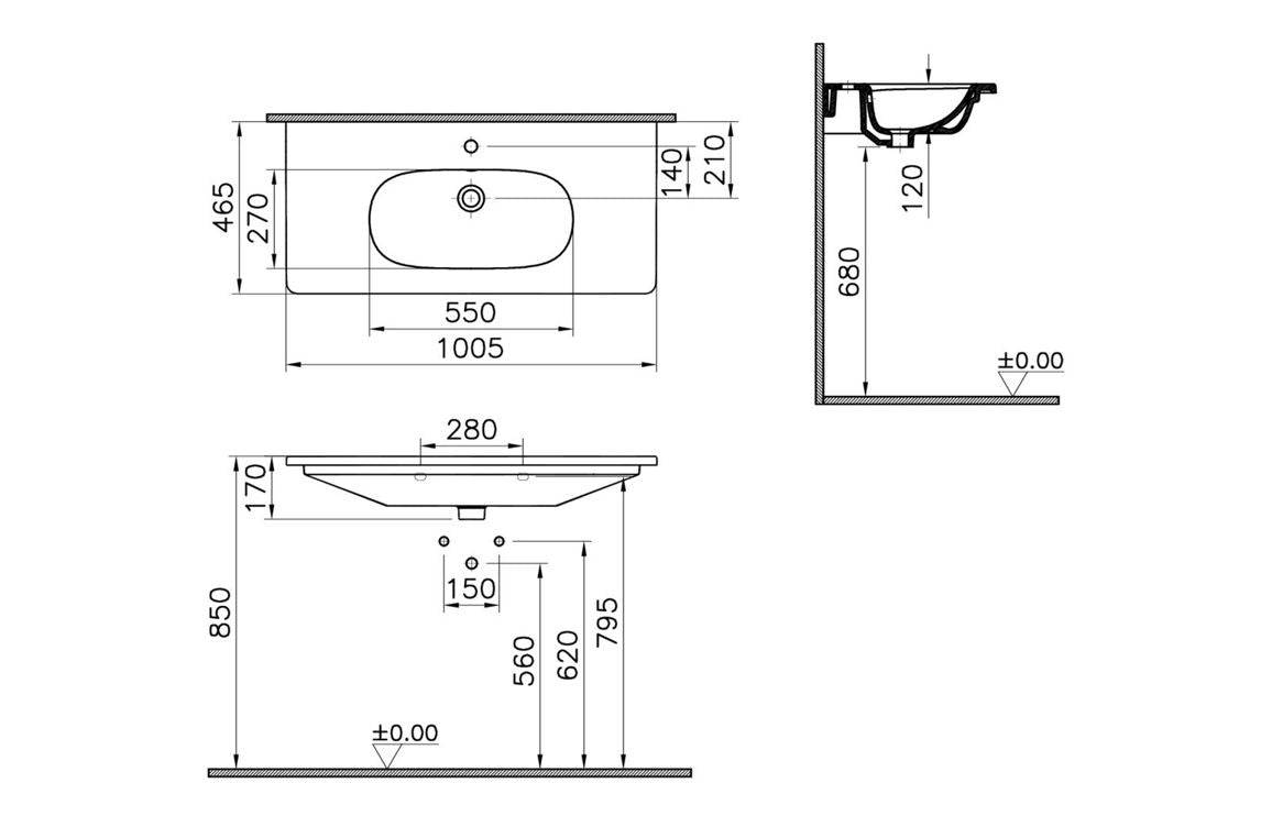 VitrA Zentrum 1005x470mm 1TH Vanity Basin w/Overflow - White