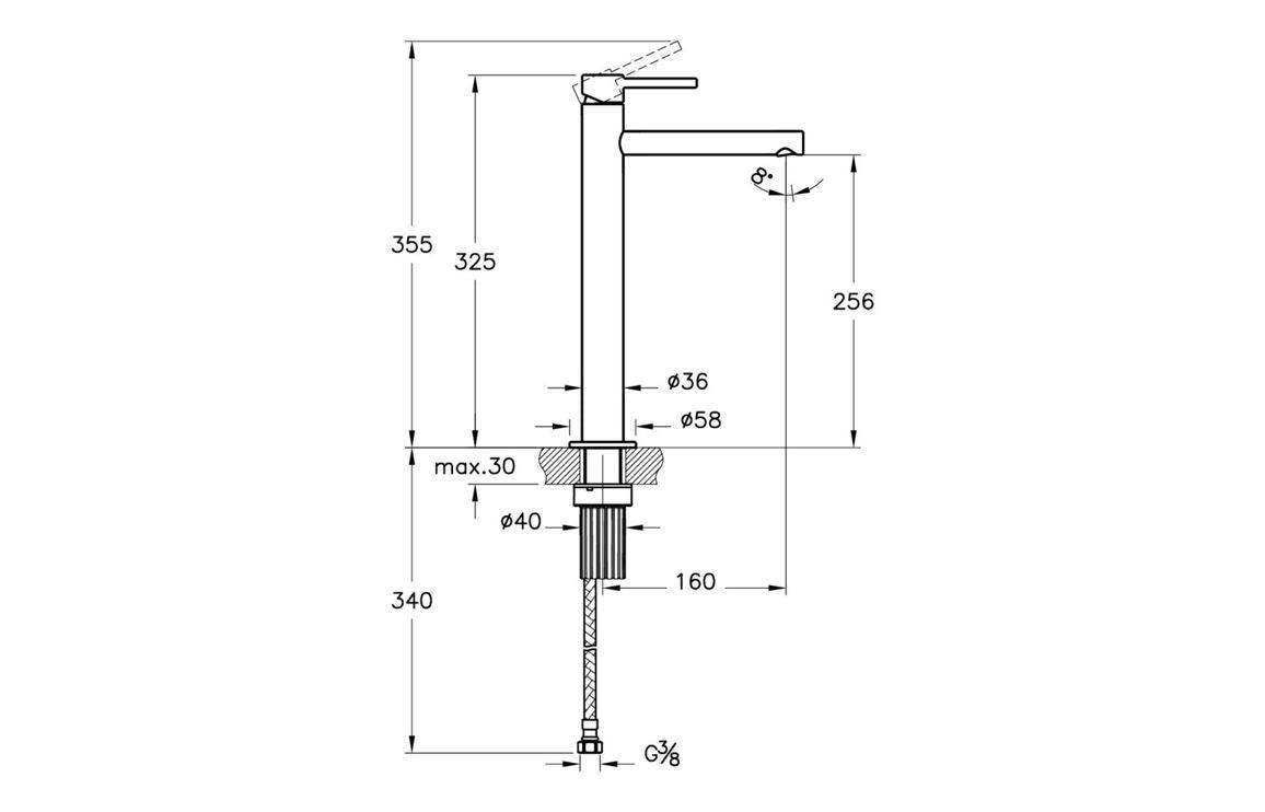 VitrA Origin Extra Tall Basin Mixer: Brushed Nickel, Chrome, Matt Black, Soft Copper