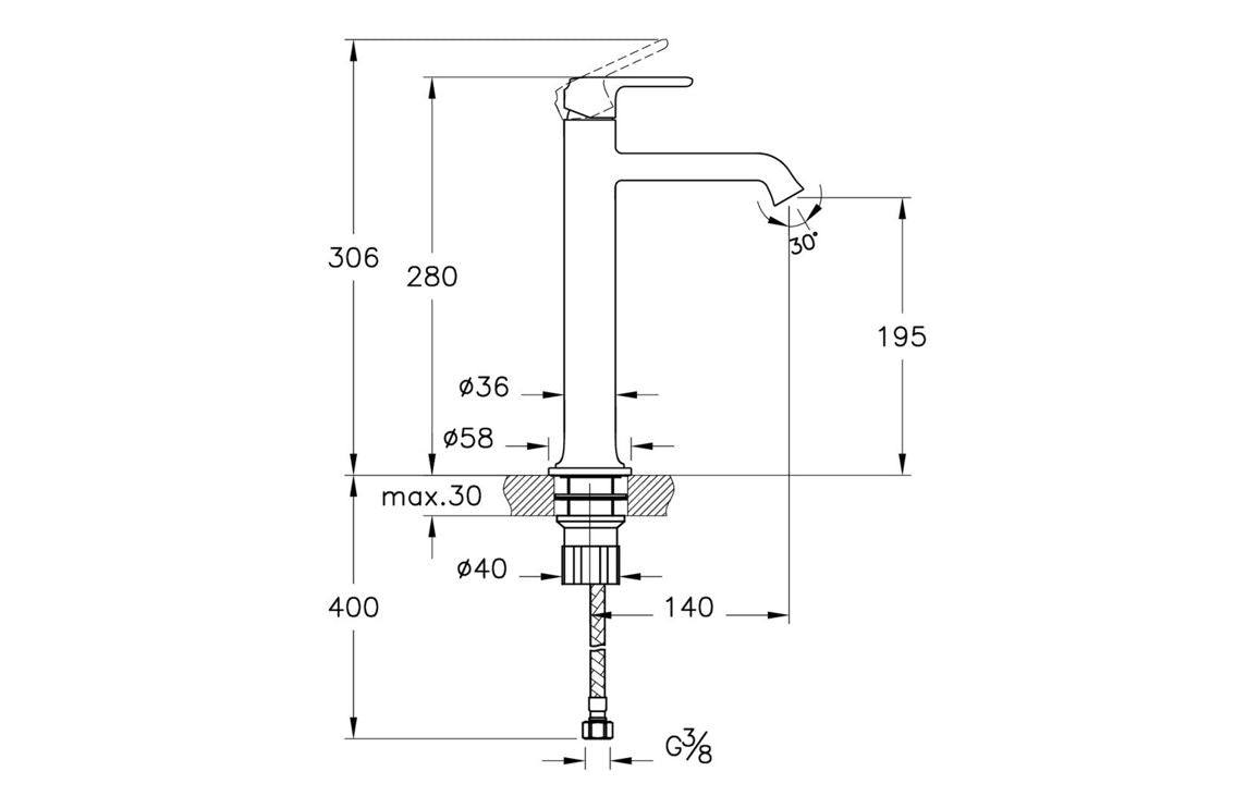 VitrA Origin Classic Tall Basin Mixer (Top Handle): Brushed Gold, Chrome, Matt Black, Soft Copper
