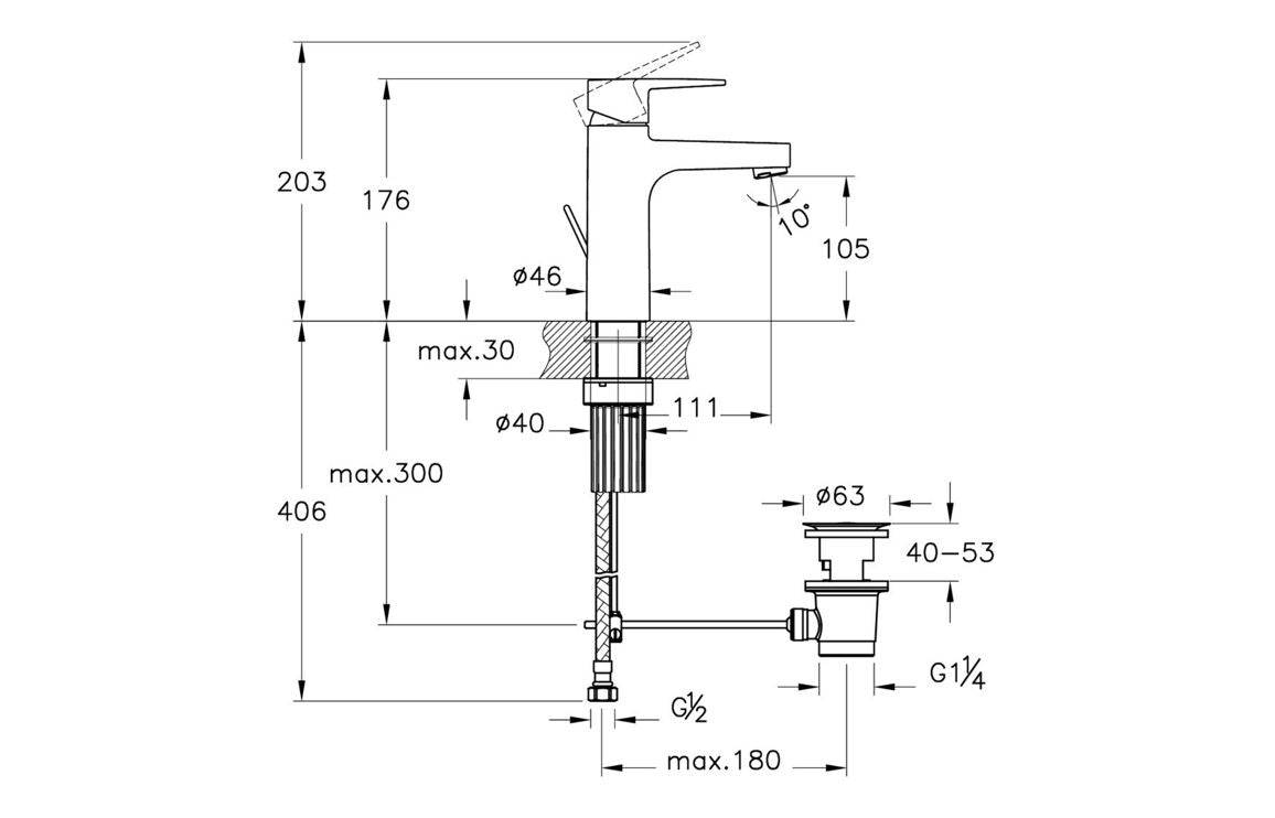 VitrA Flow Square Large Basin Mixer w/Waste Lever