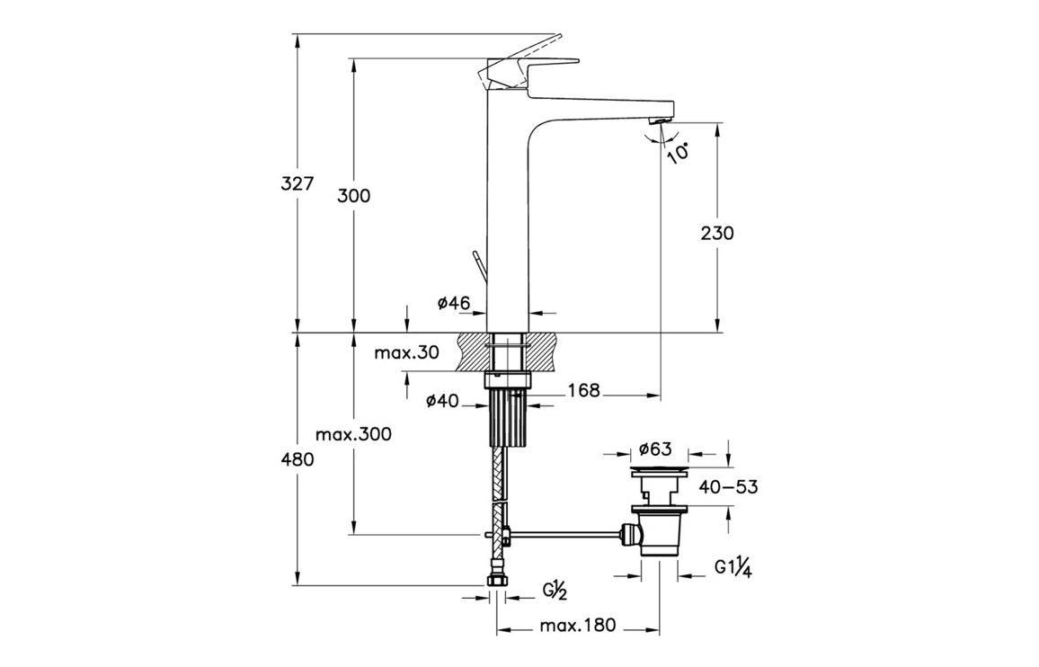 VitrA Flow Square Tall Basin Mixer w/Waste Lever