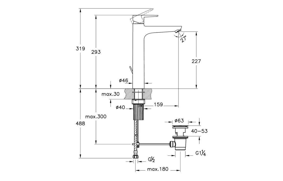 VitrA Flow Soft Tall Basin Mixer w/Waste Lever