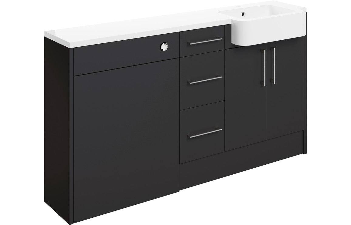 Alba 1542mm Basin  WC & 3 Drawer Unit Pack (LH) - Matt Graphite Grey