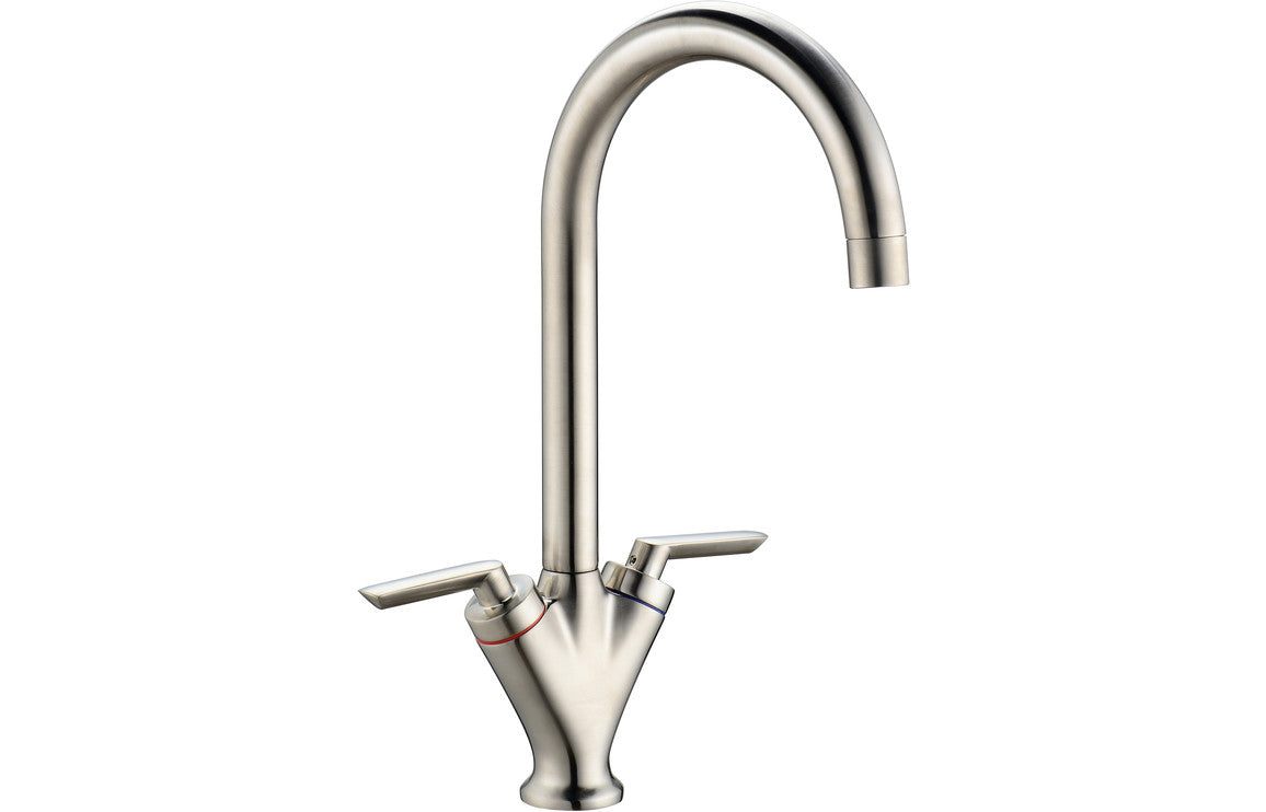 Prima V Shape Dual Lever Mixer Tap - Brushed Steel