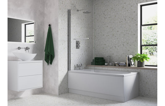 Single Straight Bath Screen w/Rail - Chrome