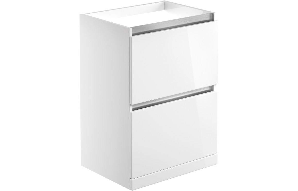 Carino 600mm 2 Drawer Floor Standing Basin Unit (No Top) - White Gloss